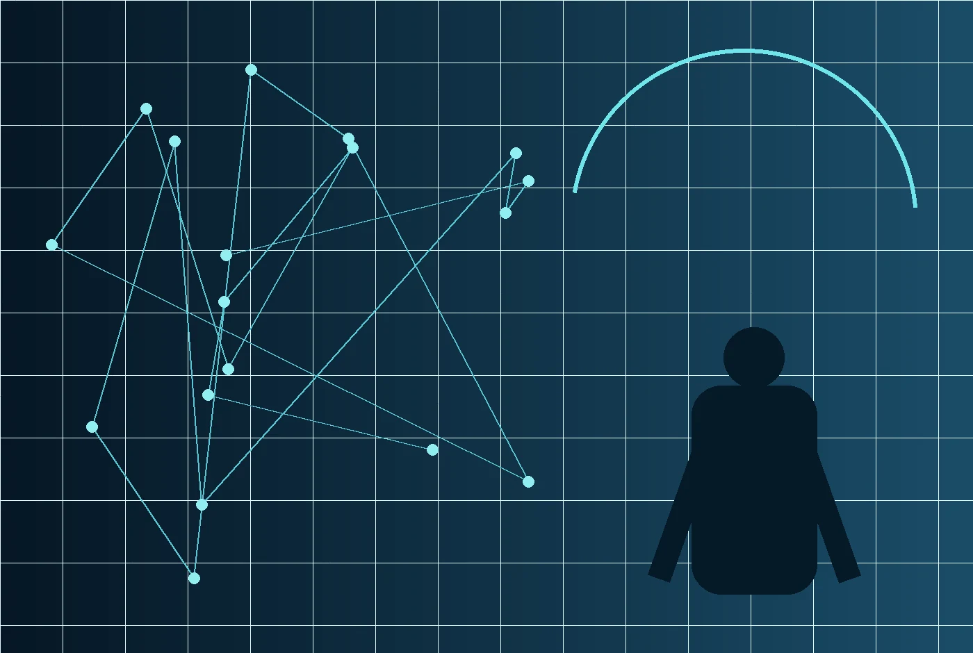 Abstract scientific grid and a male wellbeing silhouette